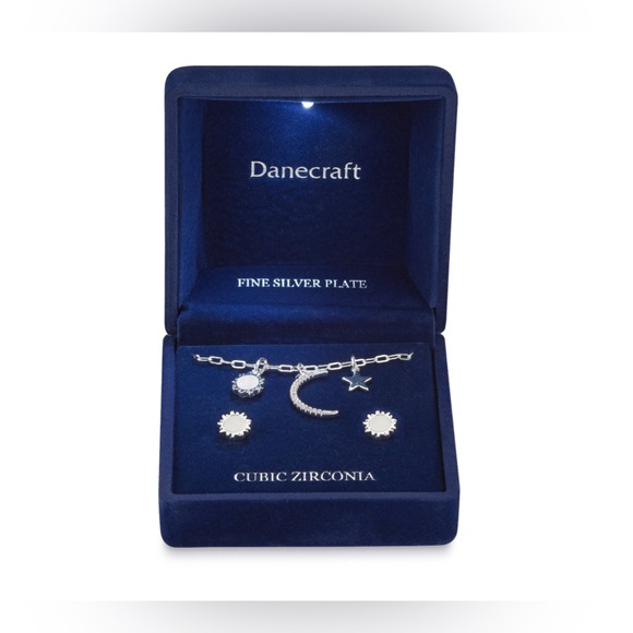 Danecraft Jewelry - NWT Danecraft Cubic Zirconia Sun & Moon Necklace & Stud Earring Set